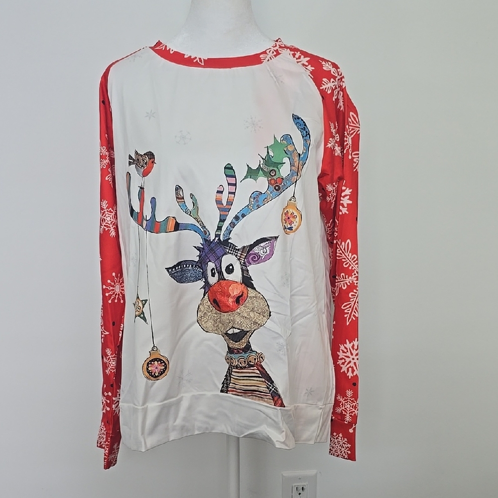 Whimsical Reindeer Print Long Sleeve Top